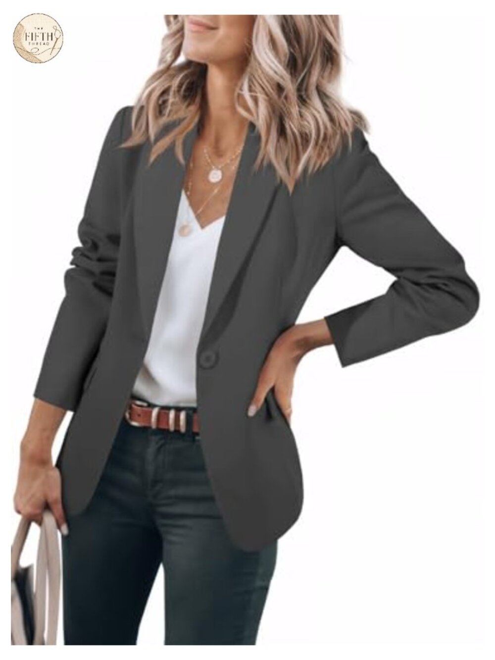 Womens Slim Fit Open Front Blazer Long Sleeve Notch Lapel Business Casual Suit